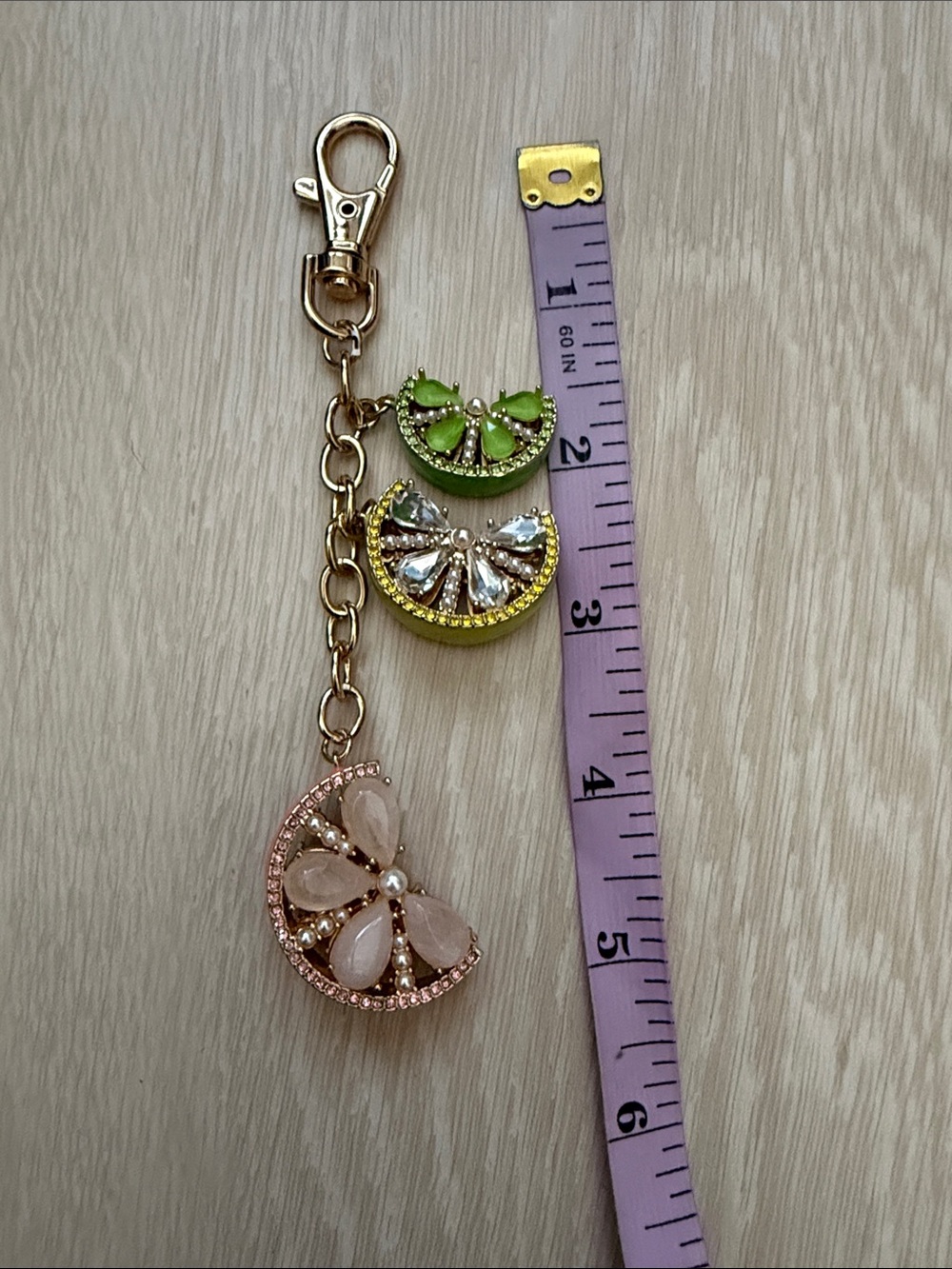 Piper K Gold-Tone Mixed Fruit Charm Keychain with Green, Yellow & Pink Accents - Picture 6 of 7
